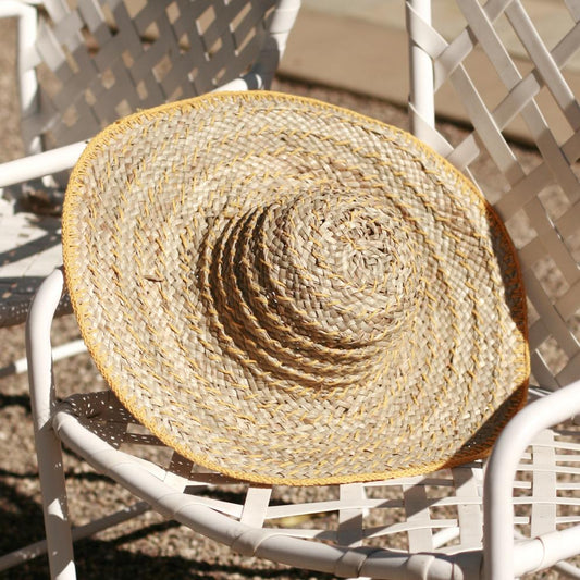 Balinese Pecatu Wide Round Straw Hat In Butter Yellow