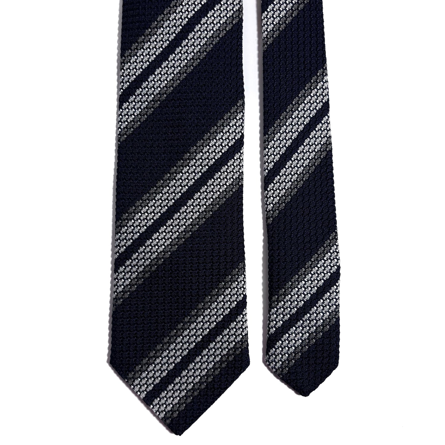 Navy Blue & White Striped Silk Grenadine Tie (Garza Grossa)
