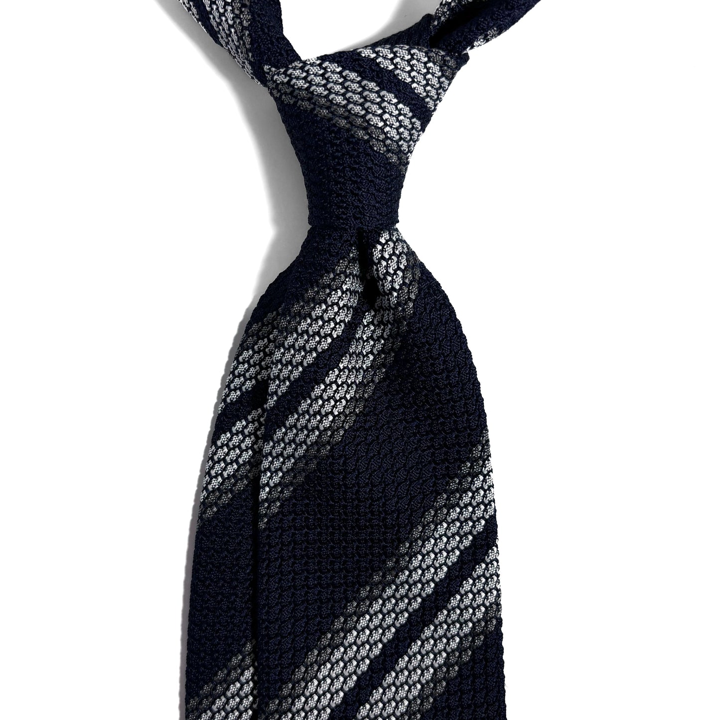 Navy Blue & White Striped Silk Grenadine Tie (Garza Grossa)