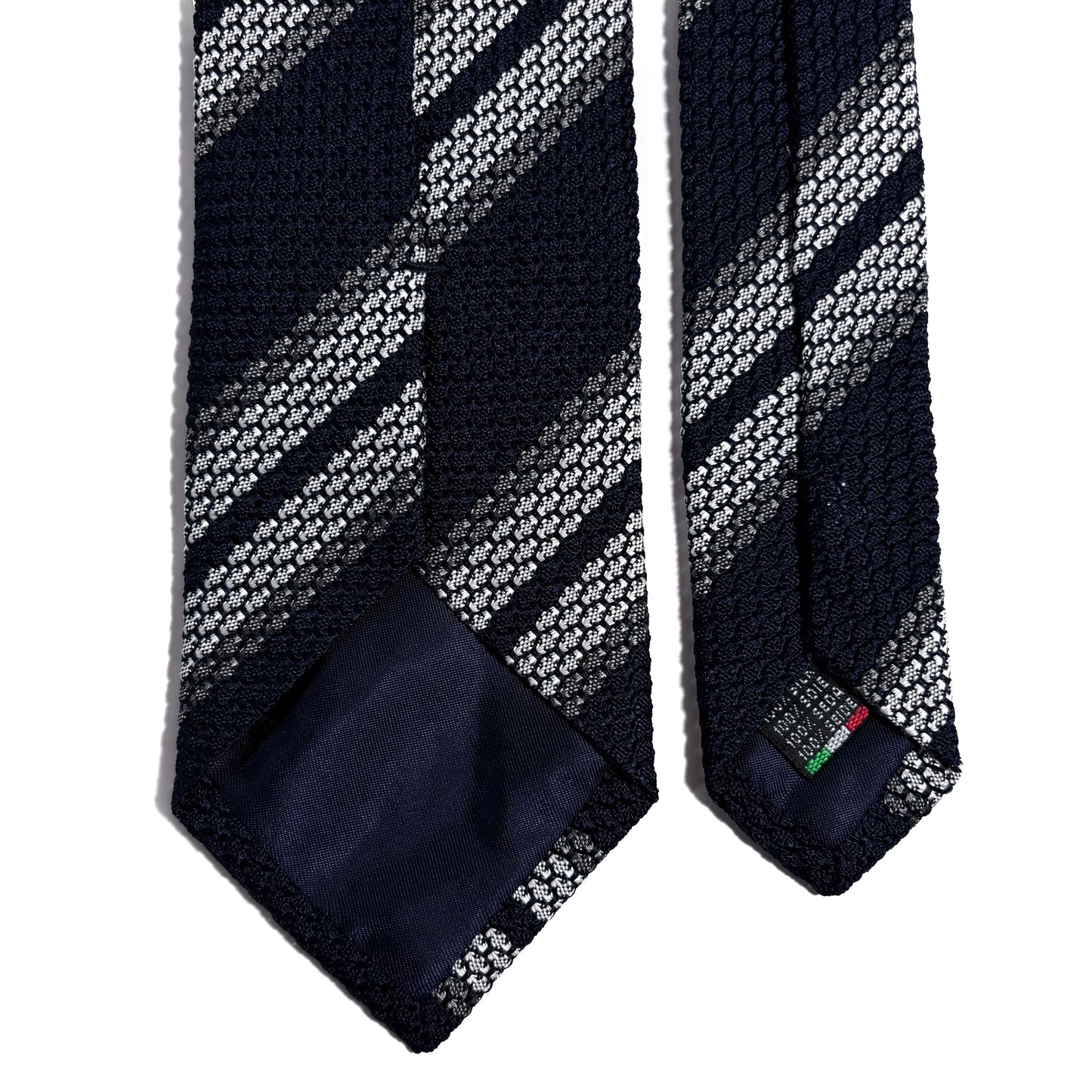 Navy Blue & White Striped Silk Grenadine Tie (Garza Grossa)