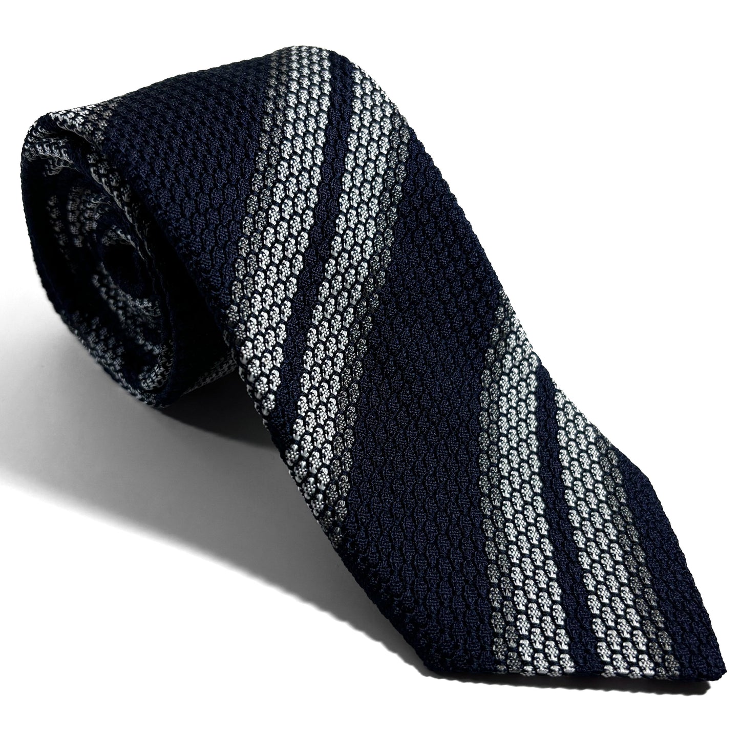 Navy Blue & White Striped Silk Grenadine Tie (Garza Grossa)